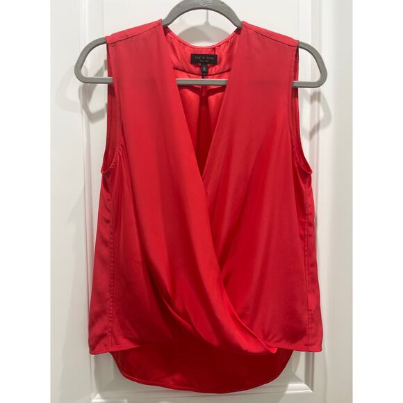 Rag & Bone Red Silk Drape Front Sleeveless Blouse Sz S - Picture 1 of 6